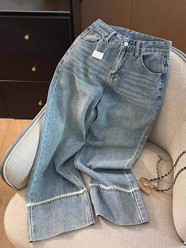 Plus Size 3XL 4XL Denim Pants For Women High Waist Fashion Loose Wide Leg Comfortable Pleated Pants Plus Size 3XL 4XL Denim Pants For Women High Waist Fashion Loose Wide Leg Comfortable Pleated Pants