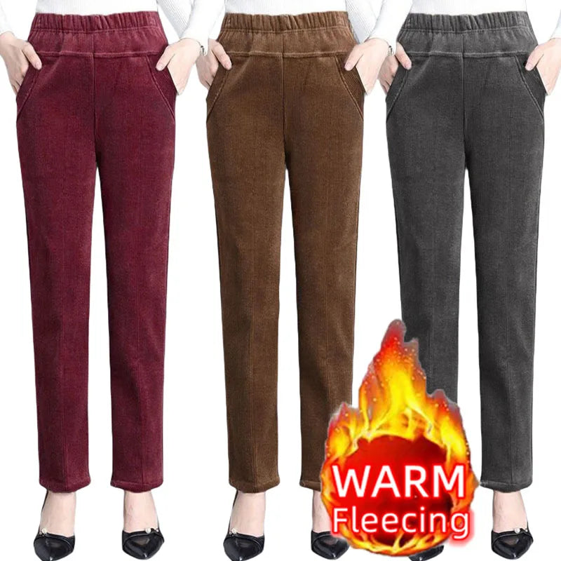 Plush Thick Casual Pants Fleece Pencil Pants Women's Corduroy Warm High Waist Pants Classic Stretch Pants Plush Thick Casual Pants Fleece Pencil Pants Women's Corduroy Warm High Waist Pants Classic Stretch Pants