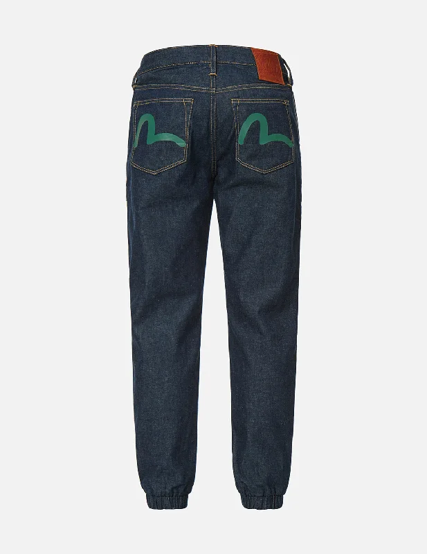 Seagull Print Denim Jogger Pants Formal Stretch Pants