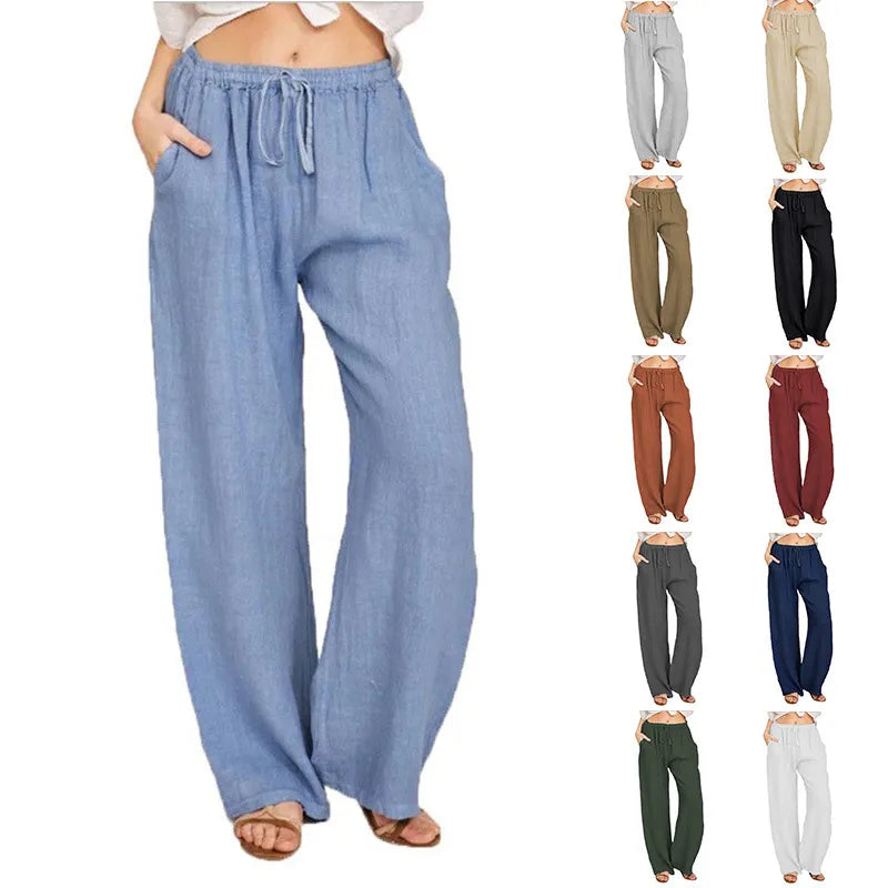 Casual Women's Wear in Europe, America, and Europe Large Loose Cotton Hemp Pants Stretch Fit Pants Casual Women's Wear in Europe, America, and Europe Large Loose Cotton Hemp Pants Stretch Fit Pants