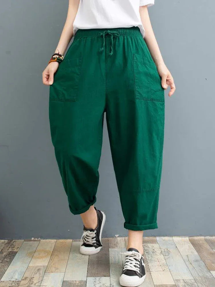 Summer Cotton Linen Harem Pants for Women 2023 Large Size Elastic Waist Lantern Pants Chic Checkered Pants Summer Cotton Linen Harem Pants for Women 2023 Large Size Elastic Waist Lantern Pants Chic Checkered Pants