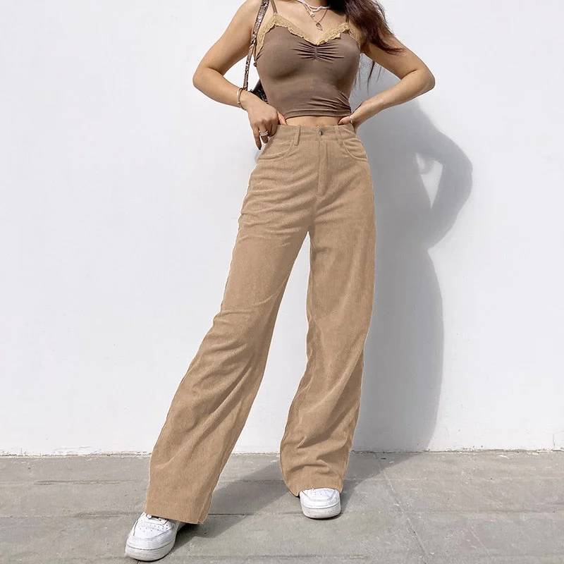 Sweetown Corduroy Joggers Women Cargo Pants 90s Streetwear Caramel Relaxed High-Waist Trousers Sweetown Corduroy Joggers Women Cargo Pants 90s Streetwear Caramel Relaxed High-Waist Trousers