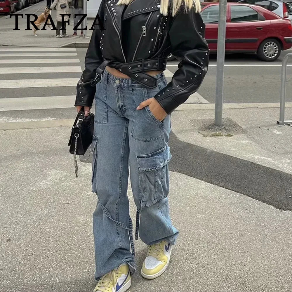 Spring Summer Streetwear Women Denim Pants Fashion Vintage Loose Pockets Pants Comfy Athletic Pants Spring Summer Streetwear Women Denim Pants Fashion Vintage Loose Pockets Pants Comfy Athletic Pants
