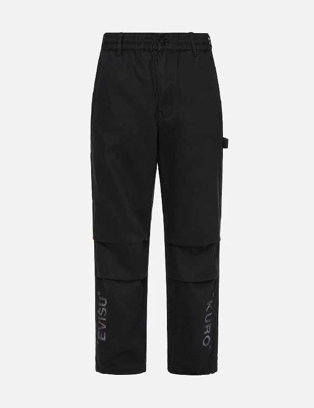 Ukiyo-E Infused Logo Embroidered Worker Pants Modern Stretch Trousers