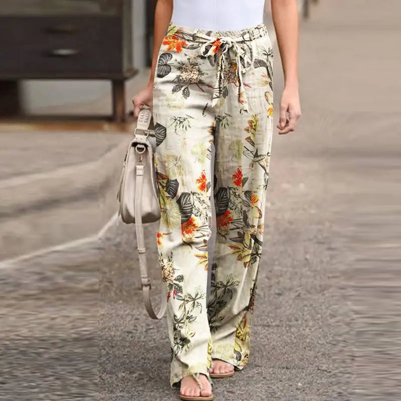 Vintage Printed Women Pants Spring Autumn Fashion Drawstring Wide Leg Elastic Trendy Printed Leggings Vintage Printed Women Pants Spring Autumn Fashion Drawstring Wide Leg Elastic Trendy Printed Leggings