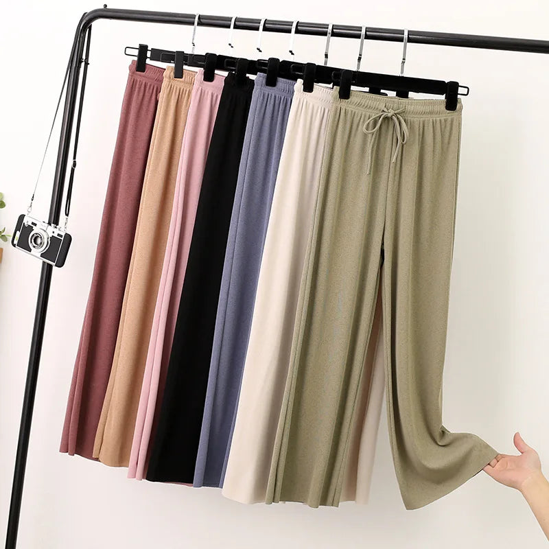Women Long Pants 2024 Spring Summer Straight Long Elastic Waist Wide Leg Classic Cropped Pants Women Long Pants 2024 Spring Summer Straight Long Elastic Waist Wide Leg Classic Cropped Pants
