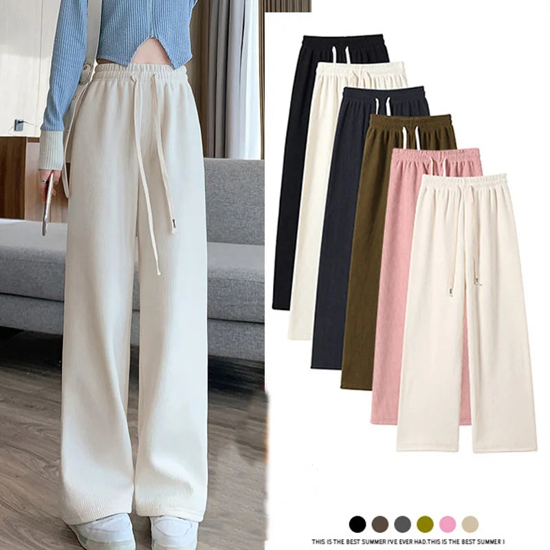 Women Long Pants Spring Autumn Women Elastic Waist Stright Long Wide leg pants Fashionable Jogger Pants Women Long Pants Spring Autumn Women Elastic Waist Stright Long Wide leg pants Fashionable Jogger Pants