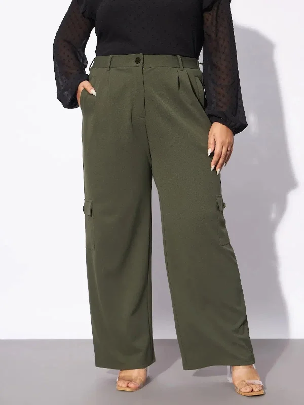 Women Olive Multi Pockets Cargo Pants Comfortable Jogger Trousers