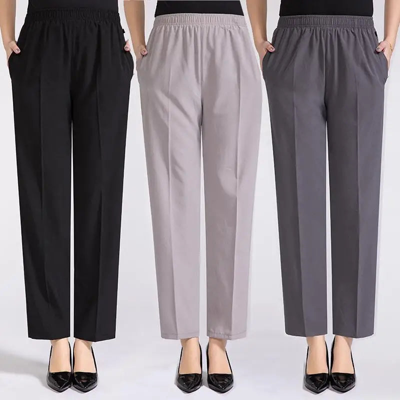 Women Summer Silk Comfortable High Waist Elastic Long Ladies Pants Comfortable Denim Trousers Women Summer Silk Comfortable High Waist Elastic Long Ladies Pants Comfortable Denim Trousers