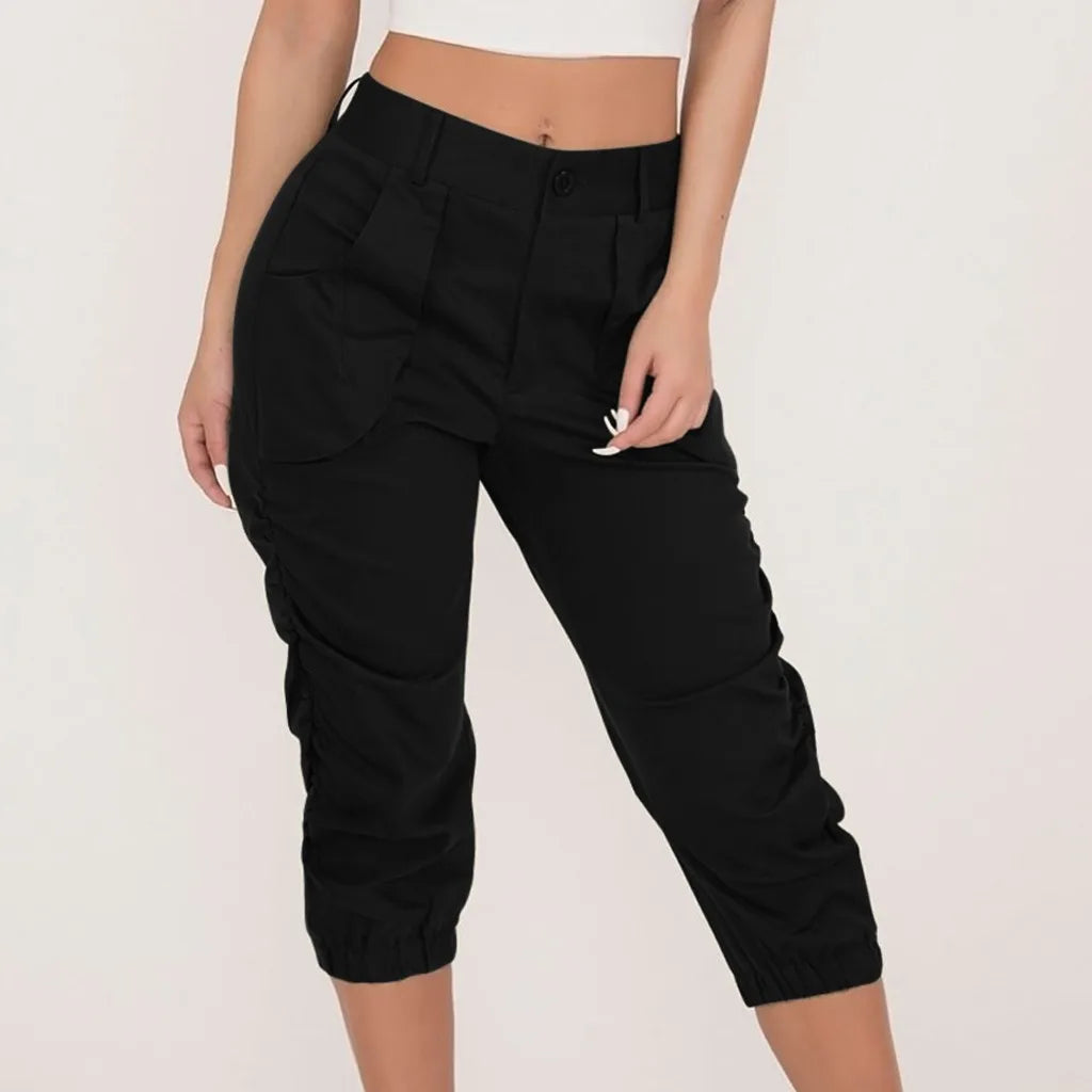 Women's Casual Cropped Pants Summer High Waist Loose Cargo Pants Cozy Lounge Pants
