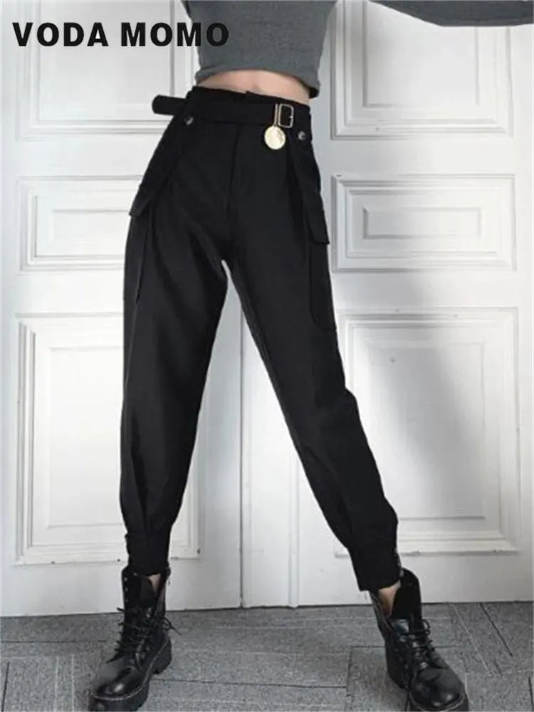 Women's Korean Style Cargo Pants Jogger Elastic Waist High Harajuku Straight Pants Cozy Knit Pants Women's Korean Style Cargo Pants Jogger Elastic Waist High Harajuku Straight Pants Cozy Knit Pants