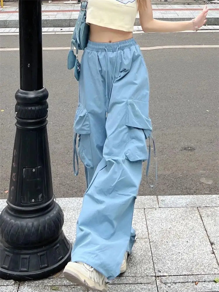 Y2k Cargo Pants Women Streetwear Casual Wide Leg Pants Harajuku Vintage Solid Comfortable Denim Leggings