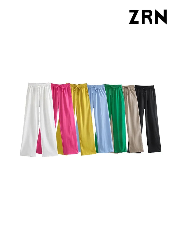Women Chic Fashion Side Pockets Loose Wide Leg Pants Chic Wool Trousers