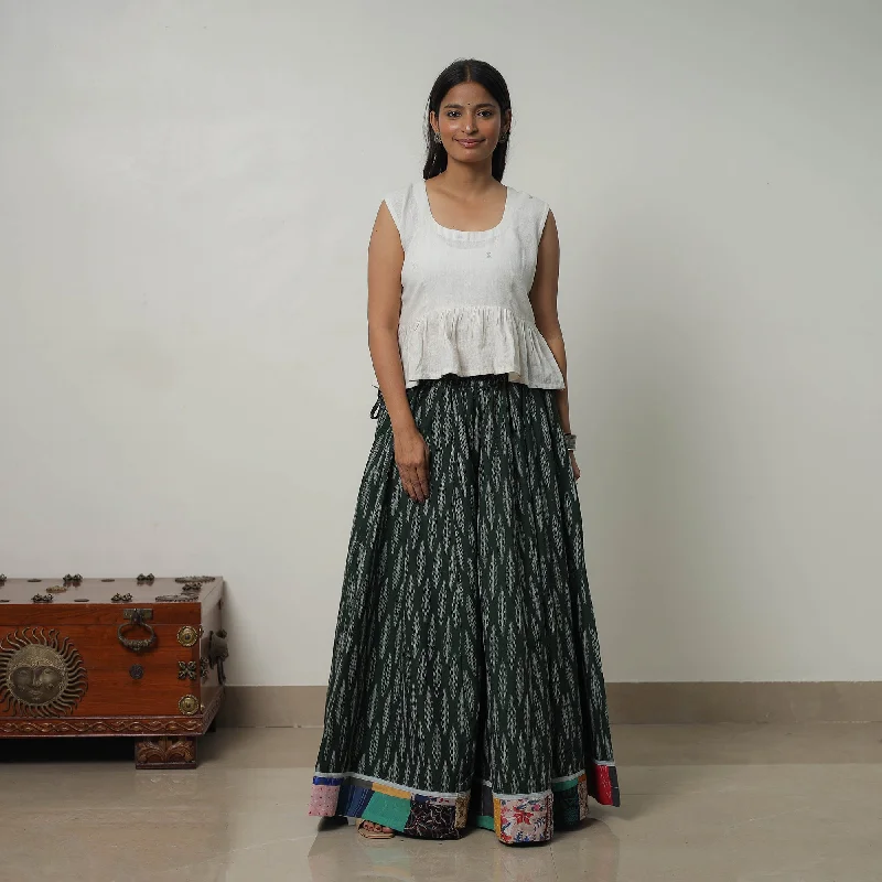 Green - 24 Kali Cotton Pochampally Ikat Skirt with Border 24 linen skirt airy