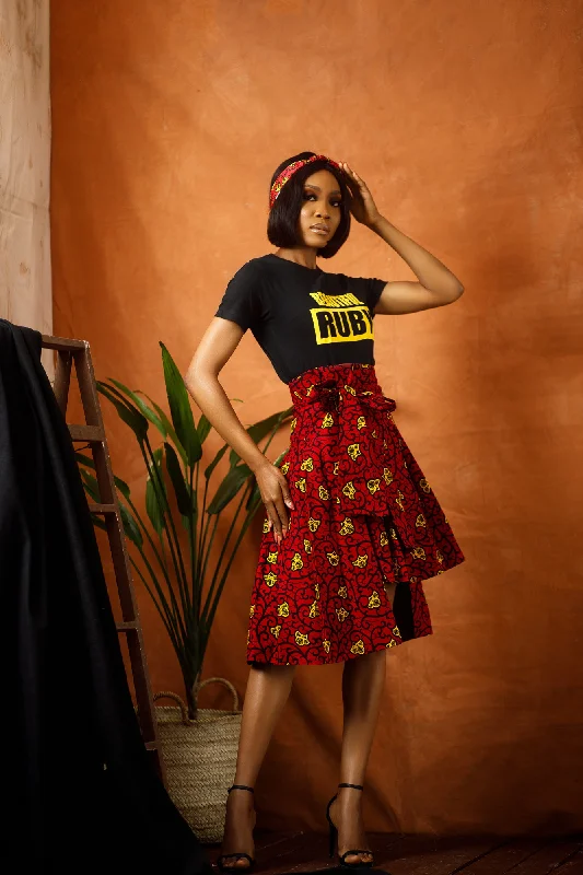 African Print Red Karai Skirt chiffon skirt lightweight
