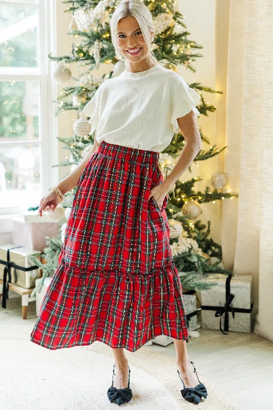 All In A Dream Red Tartan Plaid Midi Skirt high waist skirt