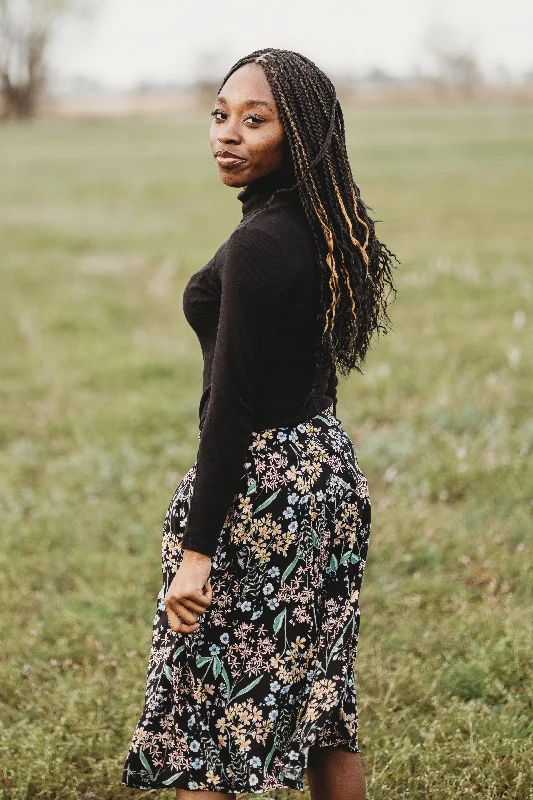 Bae Skirt in Black Herbal Challis silk skirt elegant