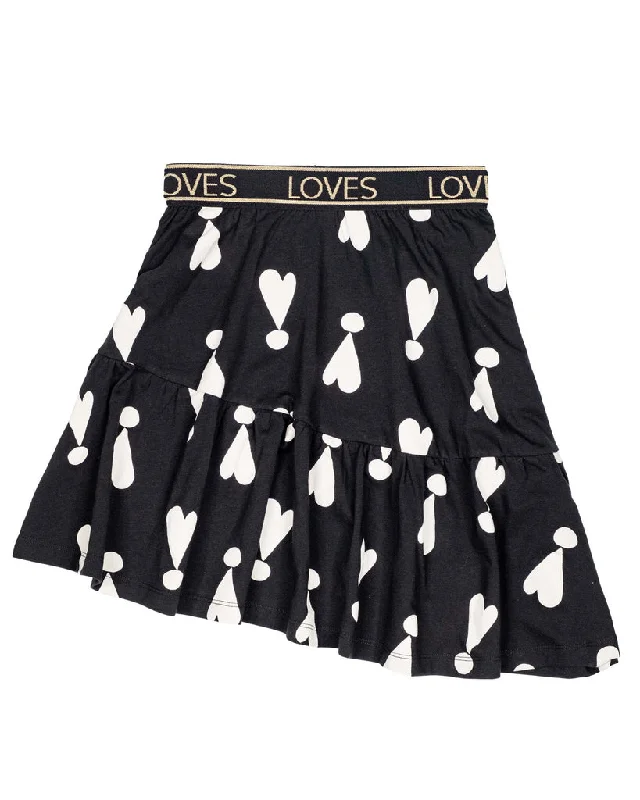 BEAU LOVES EXCLAMATION HEARTS ASYMMETRIC SKIRT flowy skirt hem