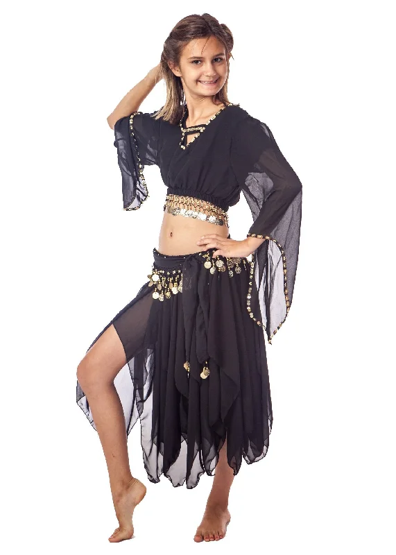 Belly Dance Child Coin Top with Long Skirt & Hip Scarf | JUST DREAMING wool skirt warm