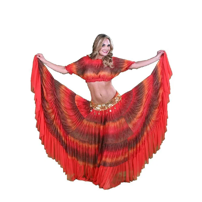 Belly Dance Orange Patterned Skirt, Top, & Belt Costume Set | NIGELLA SONG silk skirt lustrous