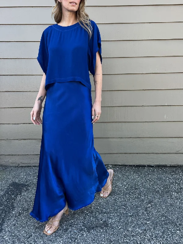 Bernie Skirt in Vintage Satin - Sapphire velvet skirt rich