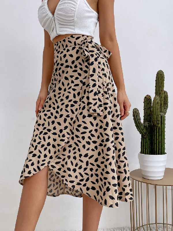 BerriesJam - Casual Print Tie Side Asymmetrical Knee Length A-Line Skirts silk skirt lustrous