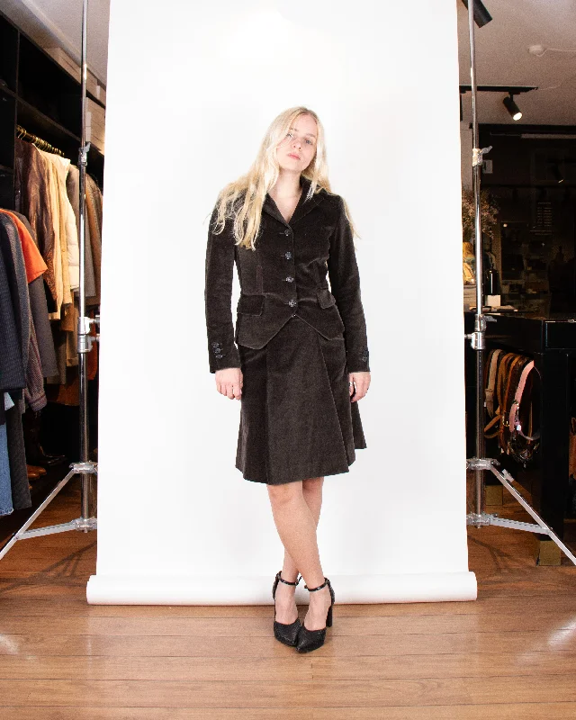 F/W 2006 Celine Brown Velvet Skirt Suit XS corduroy skirt comfortable