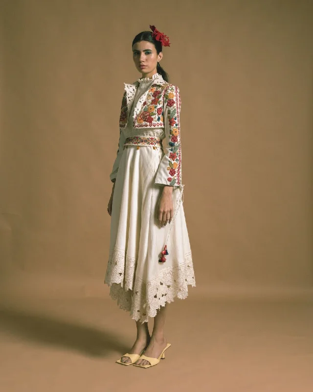 Chandrima ivory chanderi asymmetric skirt boho skirt vibe