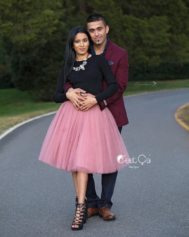 Clarisa Gray Pink Tulle Skirt - Midi denim skirt trendy
