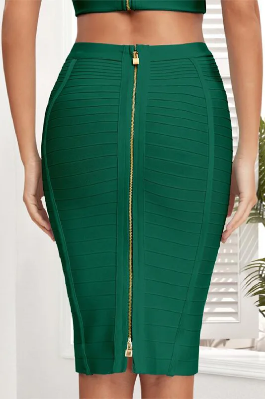 Dark Green Bandage Skirt Pencil Skirt lace skirt intricate