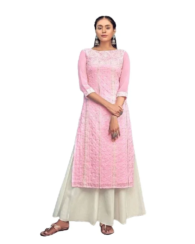 Elegant Pure Georgette Lucknowi Kurti with Cotton Skirt chiffon skirt floaty
