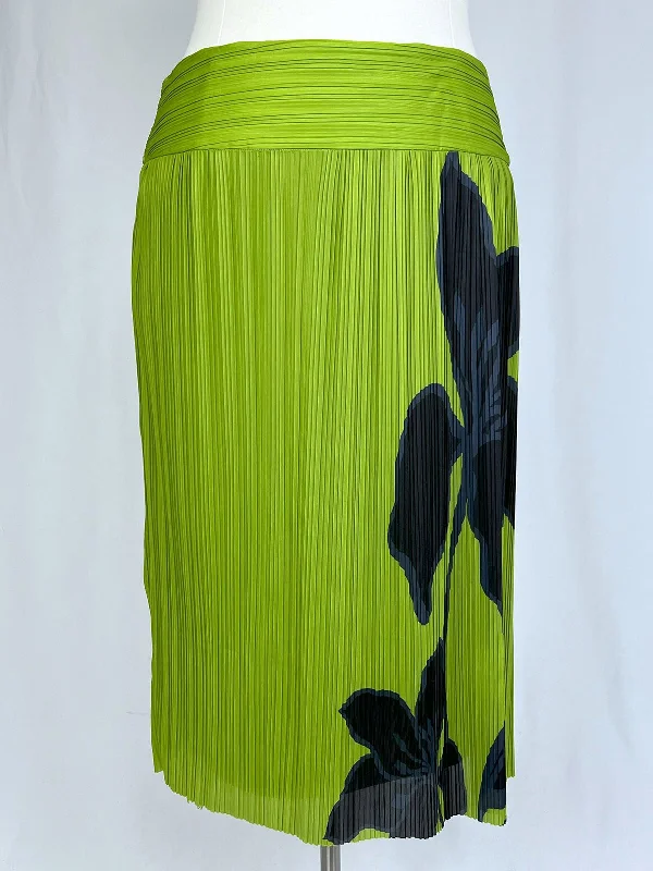 eloquii Size 18 Lime Green & Navy Large Floral Skirt silk skirt sleek