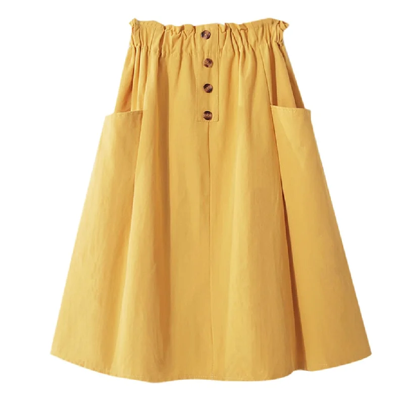 FREE OSTRICH Women Skirt College Style Solid Color High Waist Double Pocket Button Dignified Fashion Summer Short Skirt Under It velvet skirt plush