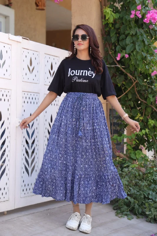Handblock skirt silk skirt lustrous