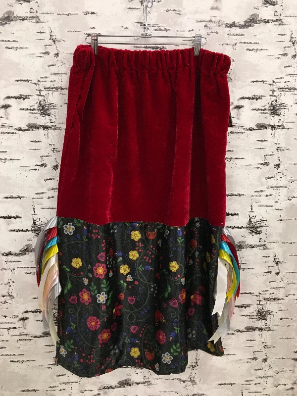 Handmade Satin Beaded Nipin and Red Velvet Ribbon Skirt belted skirt waist