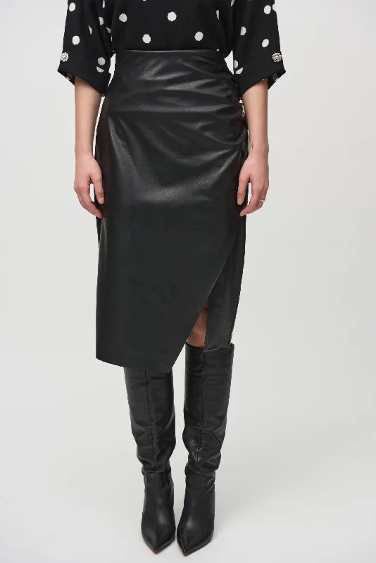 Joseph Ribkoff Black Faux Leather High-Waist Midi Pencil Skirt 244115 velvet skirt luxurious