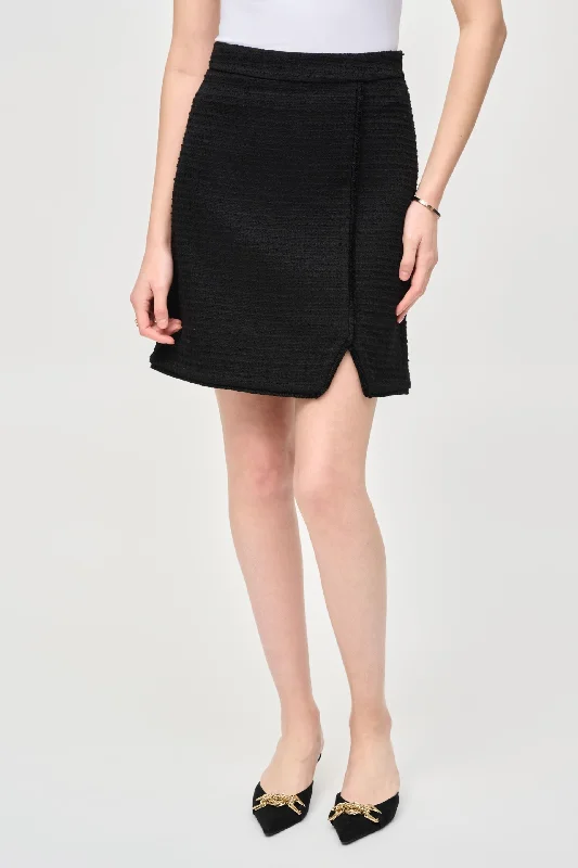 Joseph Ribkoff Black Fringe Trim Bouclé High Rise A-Line Skirt 243270 floral skirt print