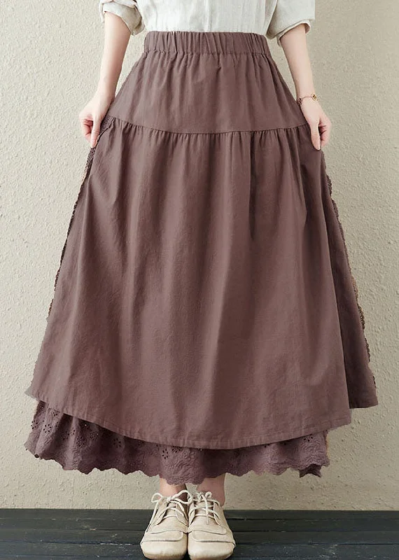 Loose Chocolate High Waist Layered Design Linen A Line Skirt Summer velvet skirt luxury