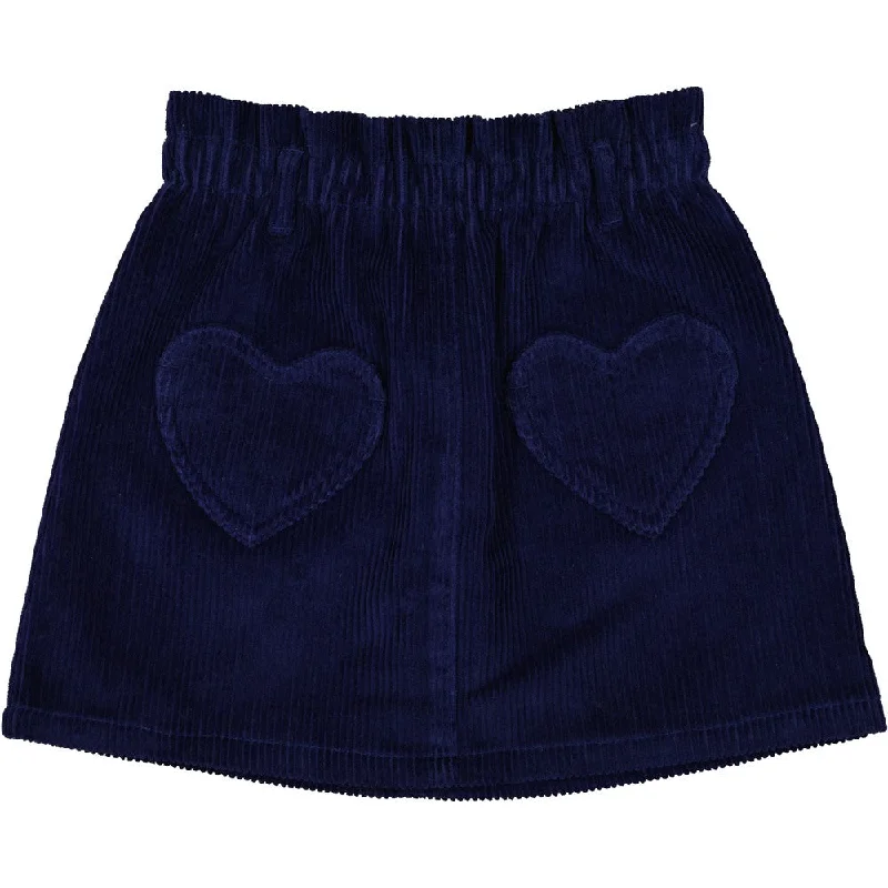 LOUIS LOUISE NAVY MINI CORDUROY SKIRT asymmetrical skirt cut