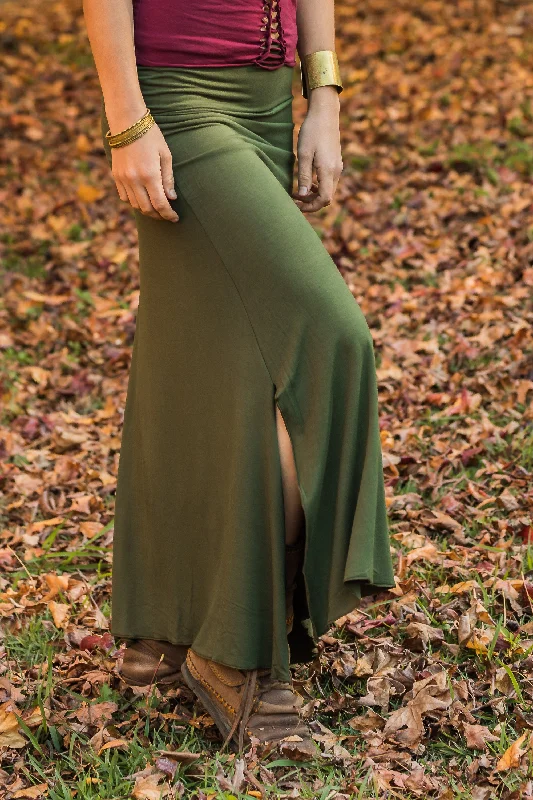 LYCRA SKIRT IN OLIVE silk skirt sleek