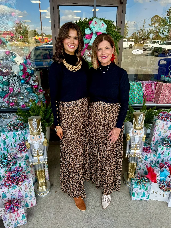 Maxi Leopard Pleated Skirt cotton skirt soft