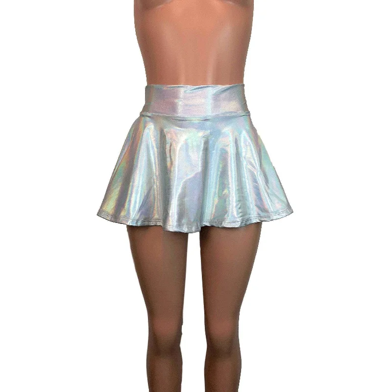 13" Skater Skirt - Opal Holographic Iridescent slim fit skirt