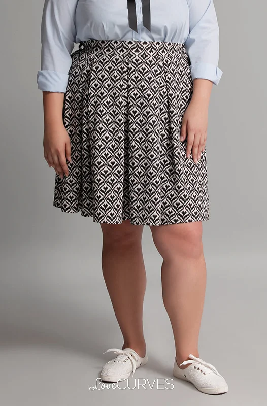 Pleated Skirt with Side Pockets and Belt - Black Heart Leaves - GRA cashmere skirt fine