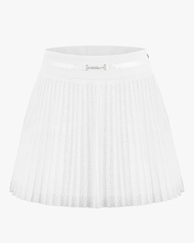 Polka Dot Lace Pleated Skirt - White velvet skirt rich