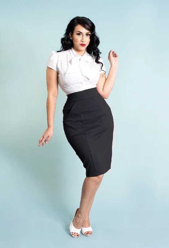 Princess Pencil Skirt - Black silk skirt lustrous