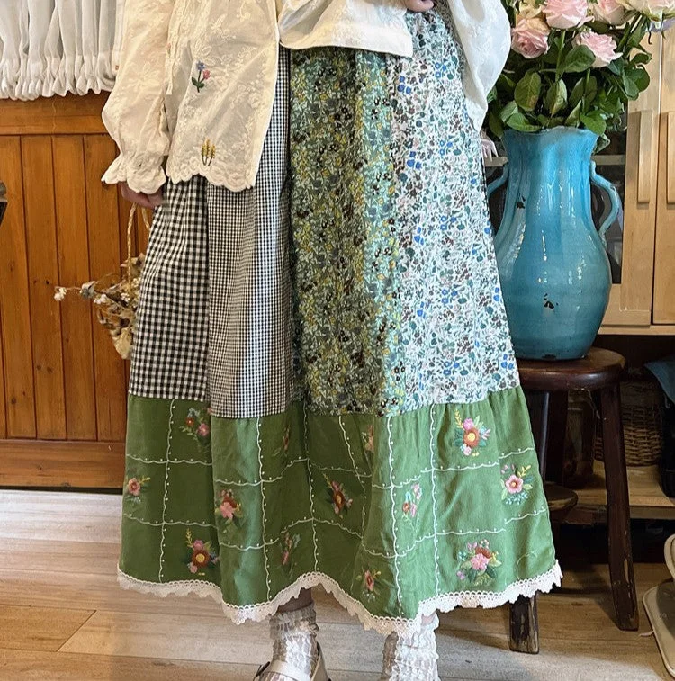 Cottagecore Forestcore Floral Skirt satin skirt smooth