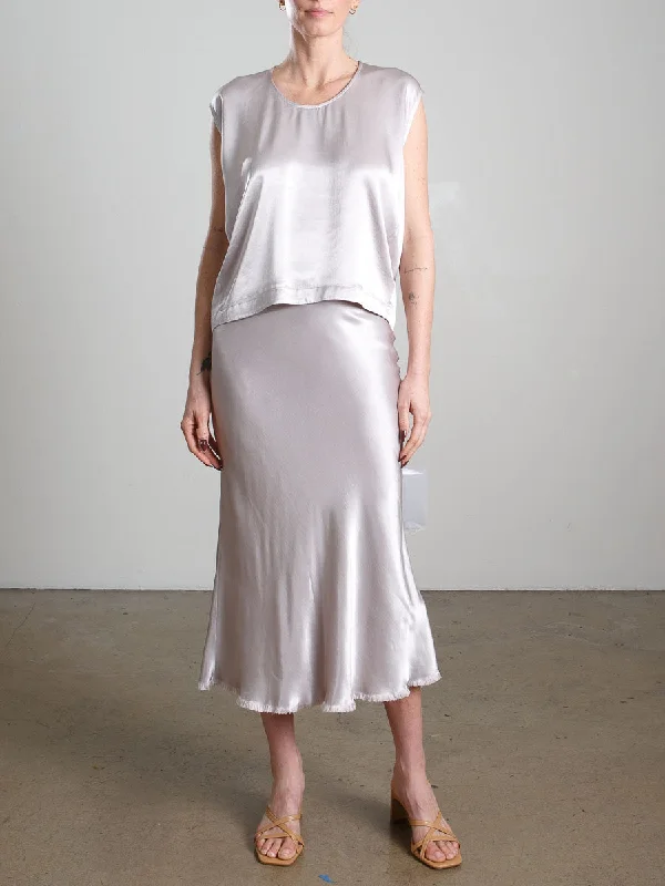 Riley Skirt in Vintage Satin - Silver denim skirt trendy