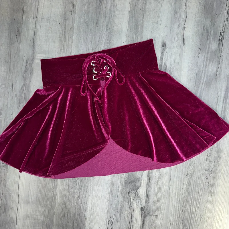 SALE - 2XL - Lace-Up Corset Skirt - Fuchsia Velvet denim skirt trendy