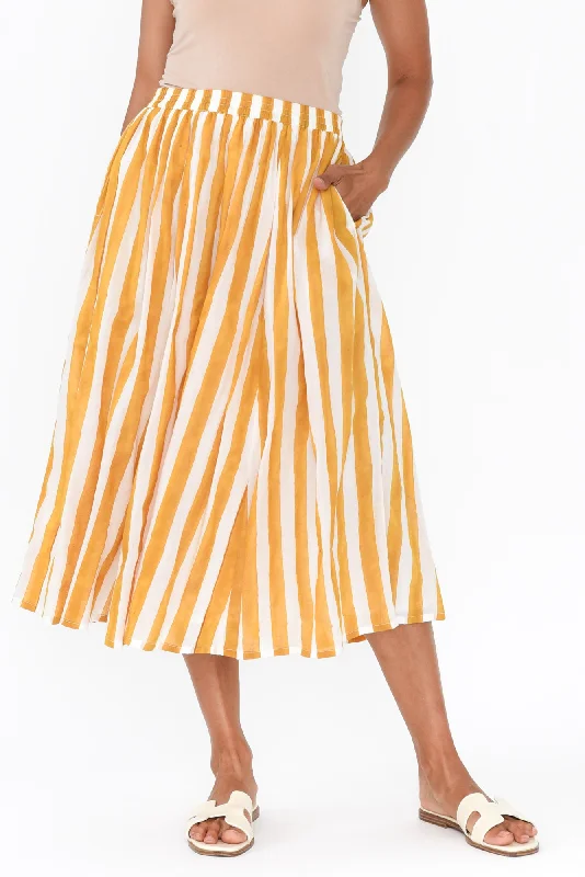 Sami Orange Stripe Cotton Skirt chiffon skirt floaty
