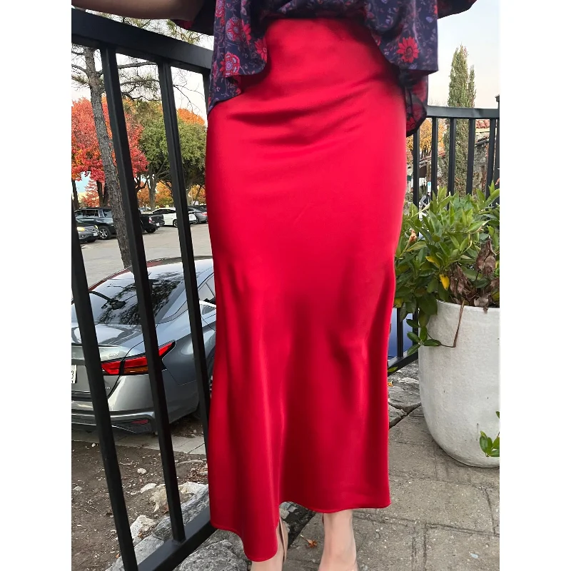 Satin Effect Red Satin Midi Skirt velvet skirt luxury